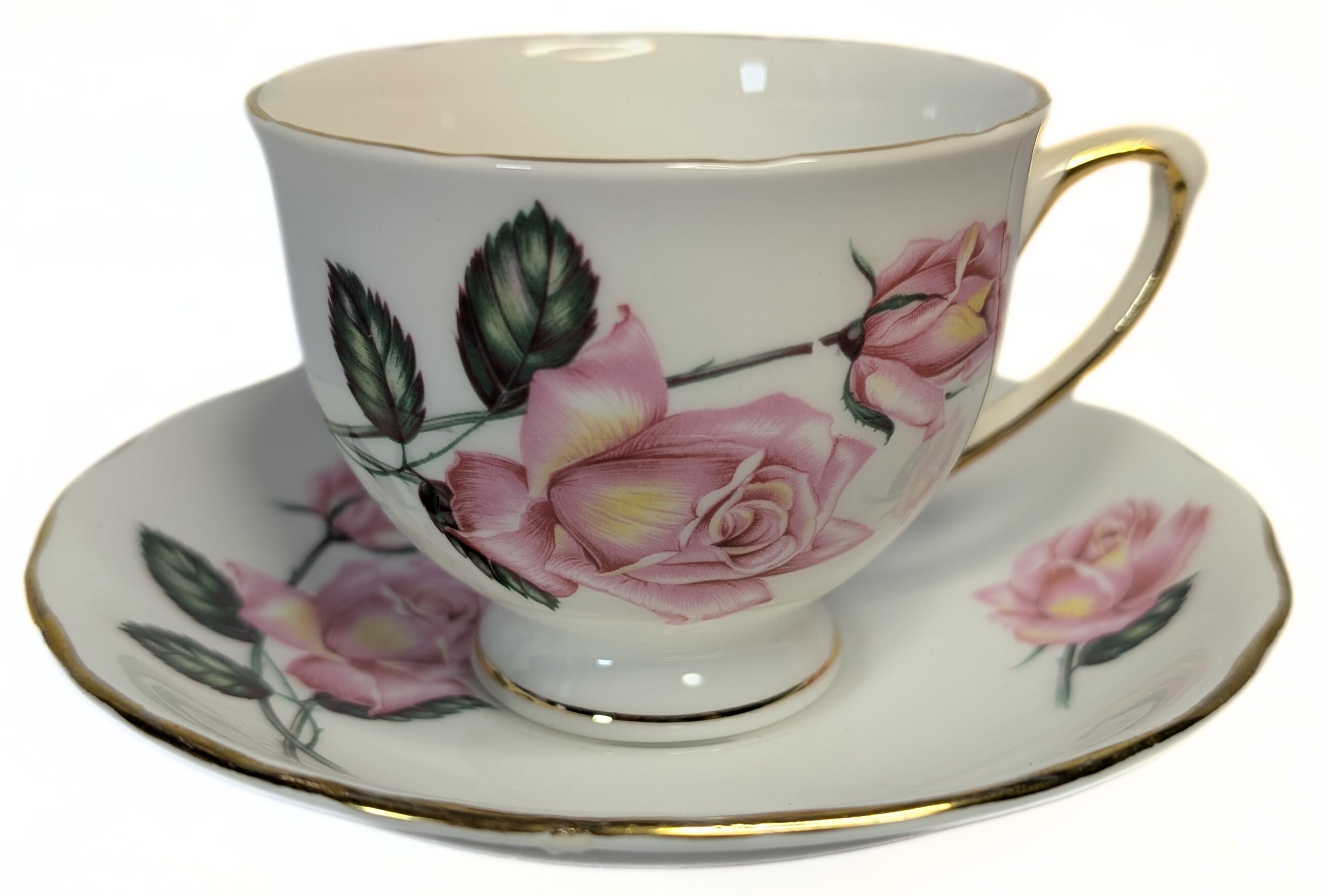ROYAL VALE Bone China Teacup & Saucer - Ridgeway Pink Rose