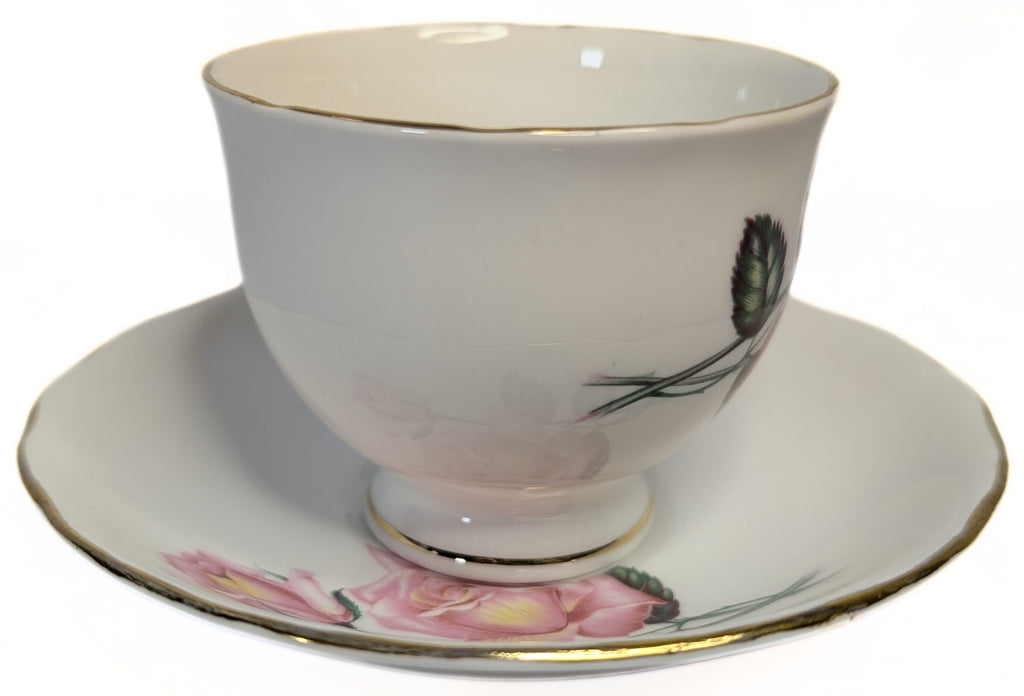 ROYAL VALE Bone China Teacup & Saucer - Ridgeway Pink Rose