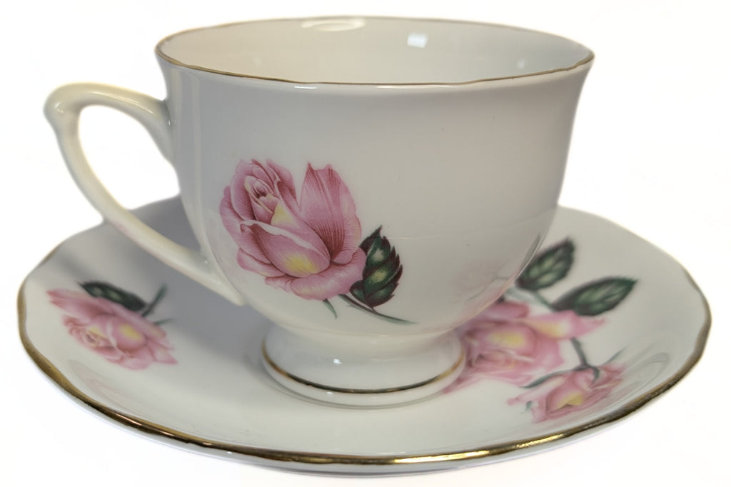 ROYAL VALE Bone China Teacup & Saucer - Ridgeway Pink Rose
