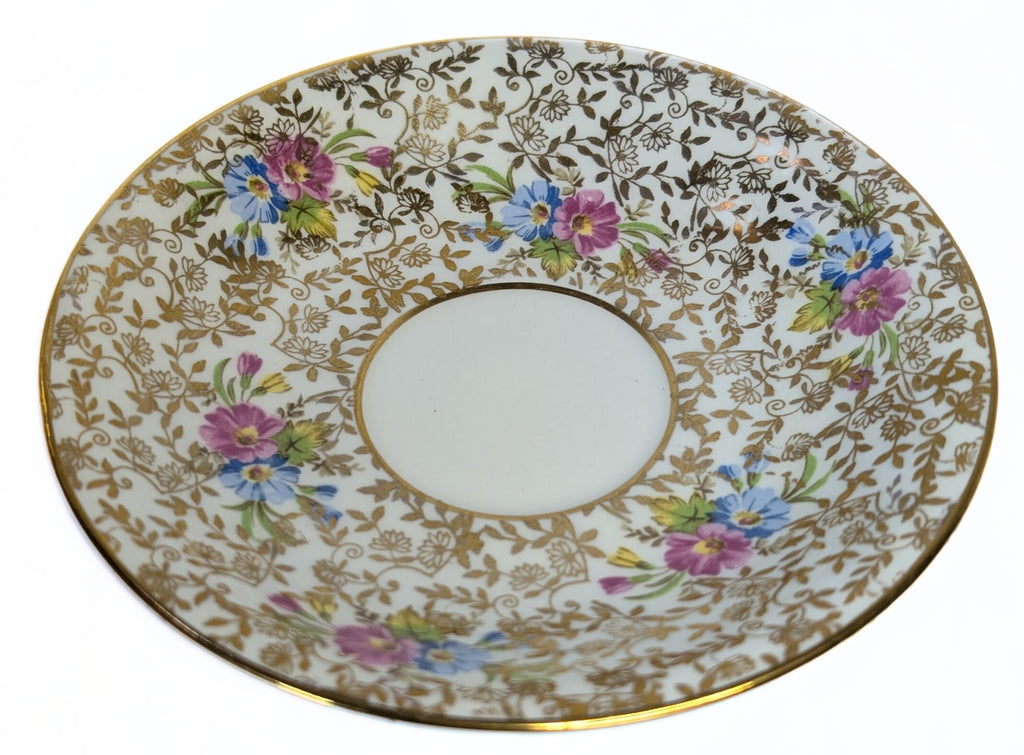 CLARE Bone China Teacup & Saucer - Chintz Floral Pattern - Summertime