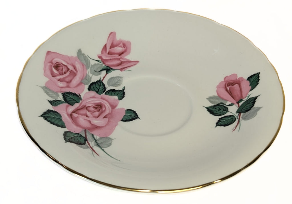 ROYAL TRENT Bone China Teacup & Saucer - Pink Rose, Gold Trim