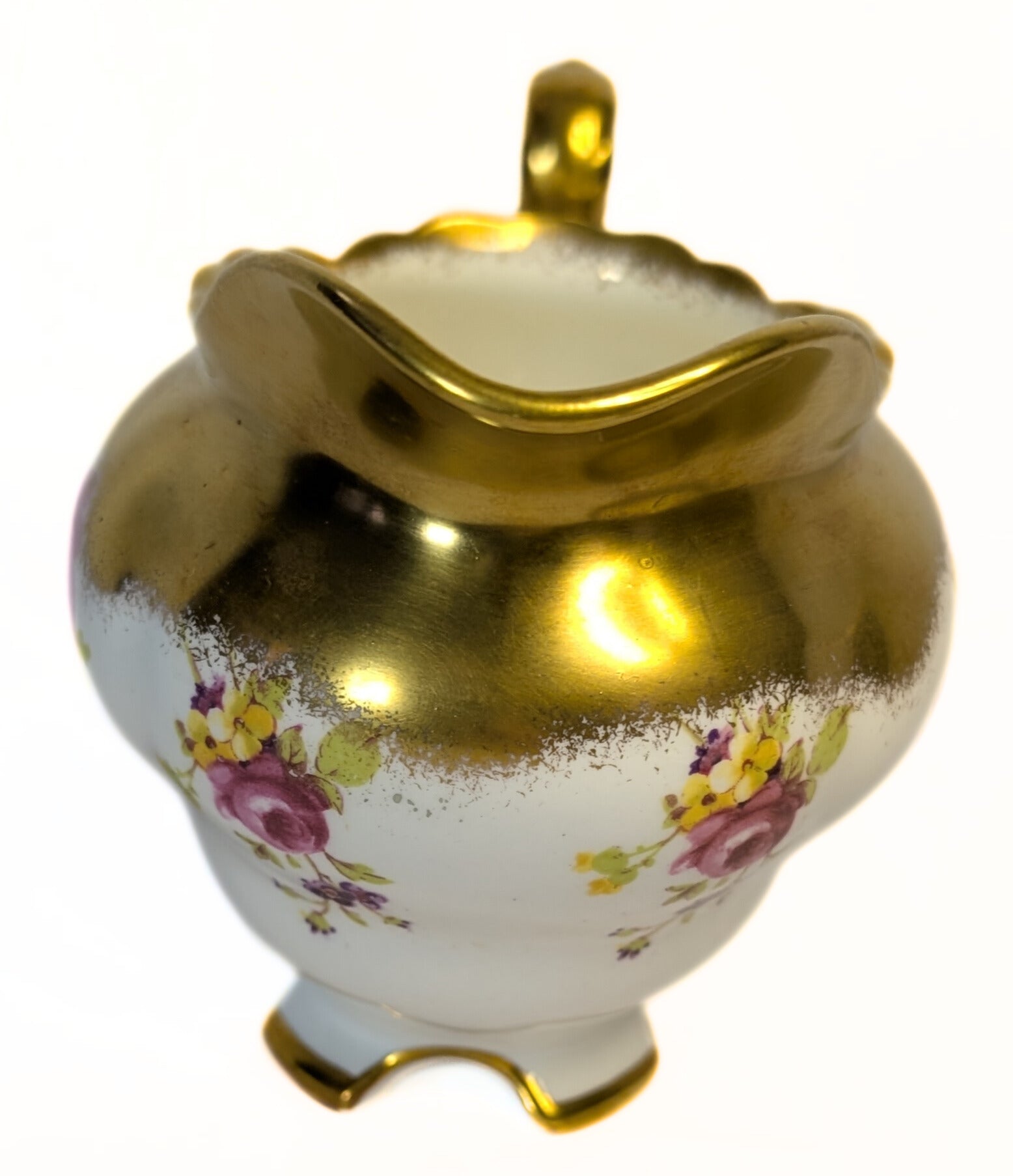FOLEY Bone China Creamer / Sauce Boat & Saucer - Floral & Heavy Gold