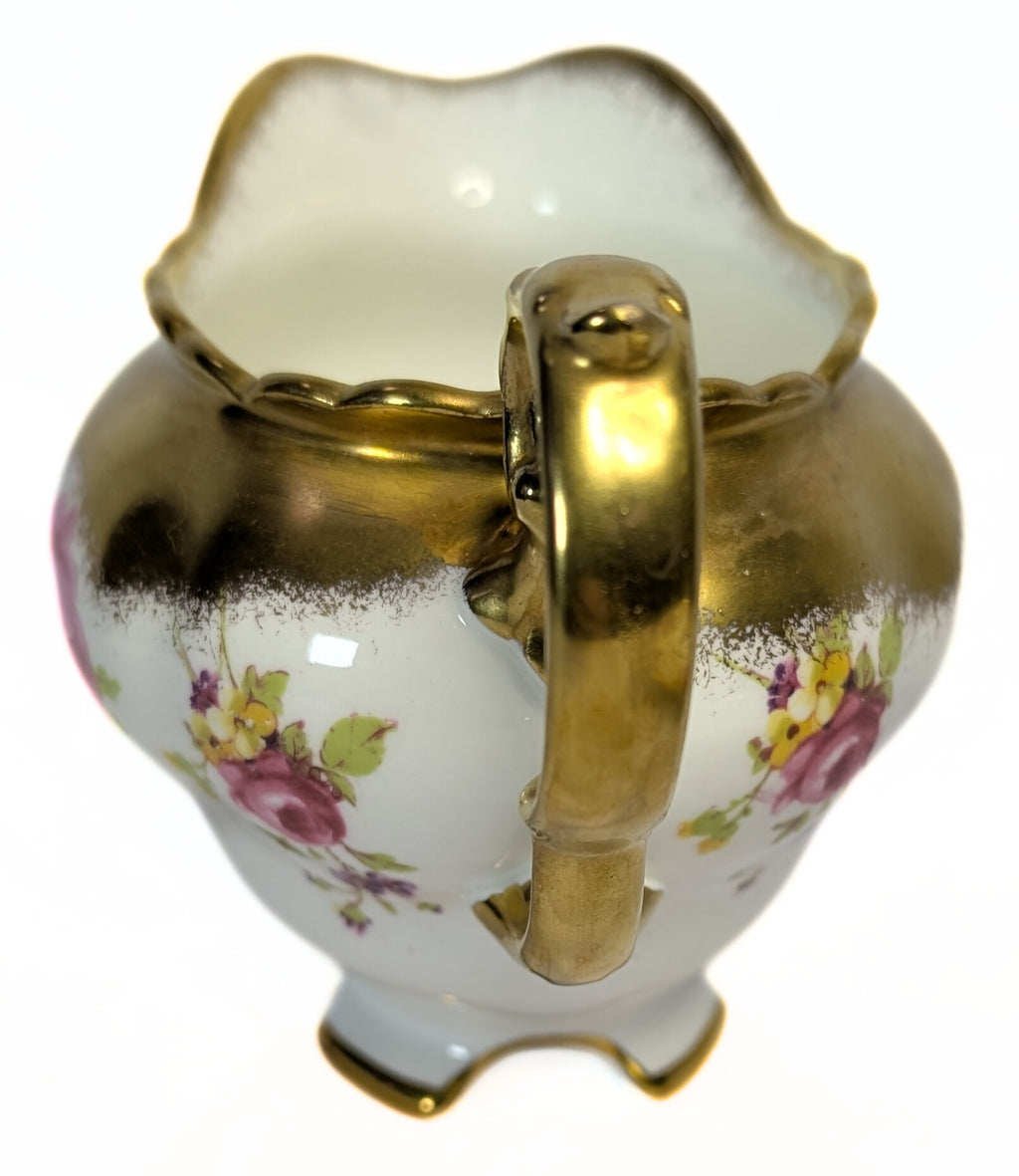 FOLEY Bone China Creamer / Sauce Boat & Saucer - Floral & Heavy Gold
