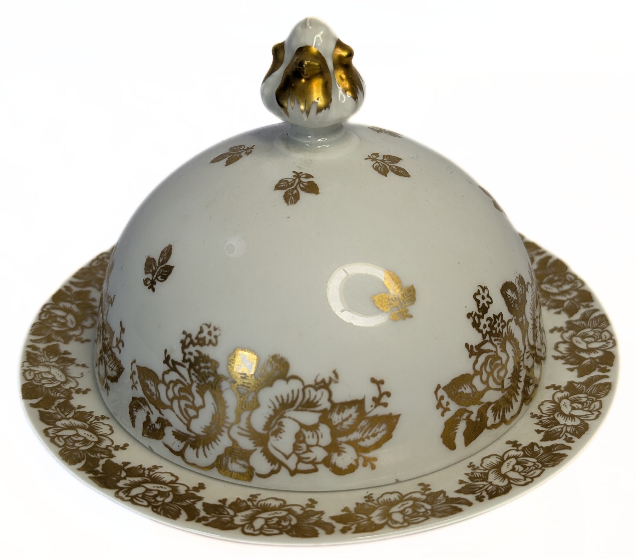 Hand Painted Porcelain from France -- Covered Butter Dish