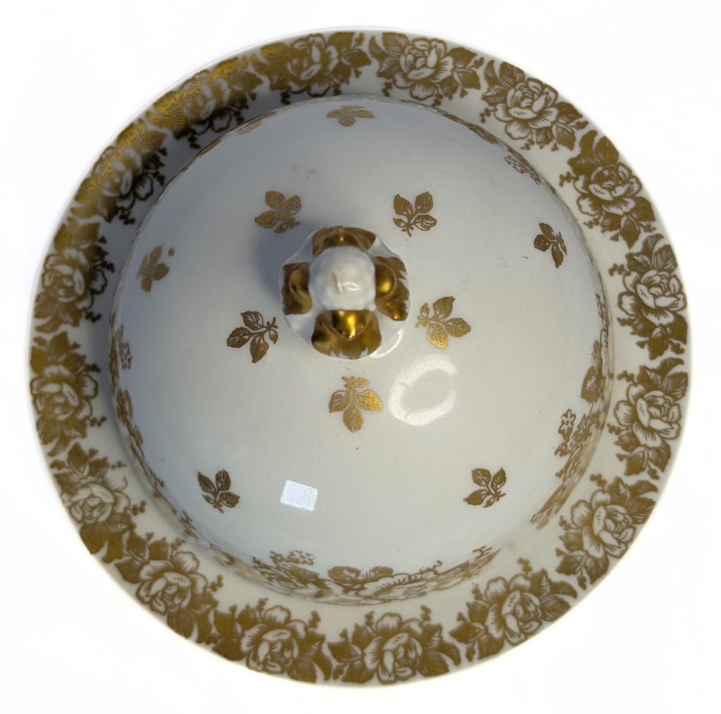 Hand Painted Porcelain from France -- Covered Butter Dish