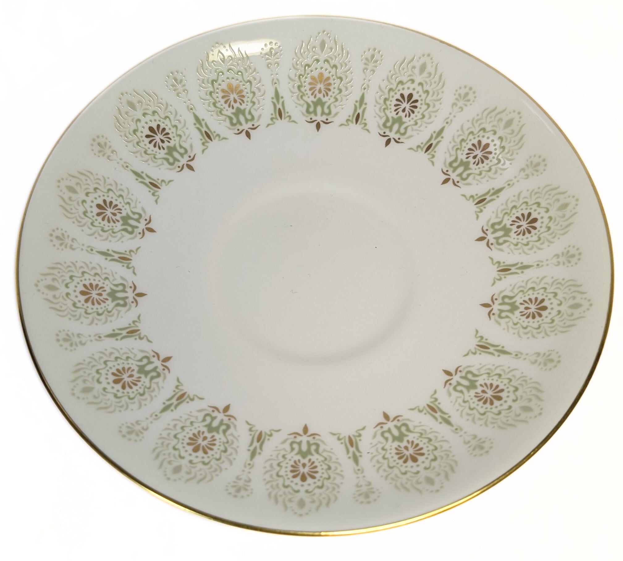 WEDGWOOD Fine Bone China Saucer - Green Medina - Gold Trim