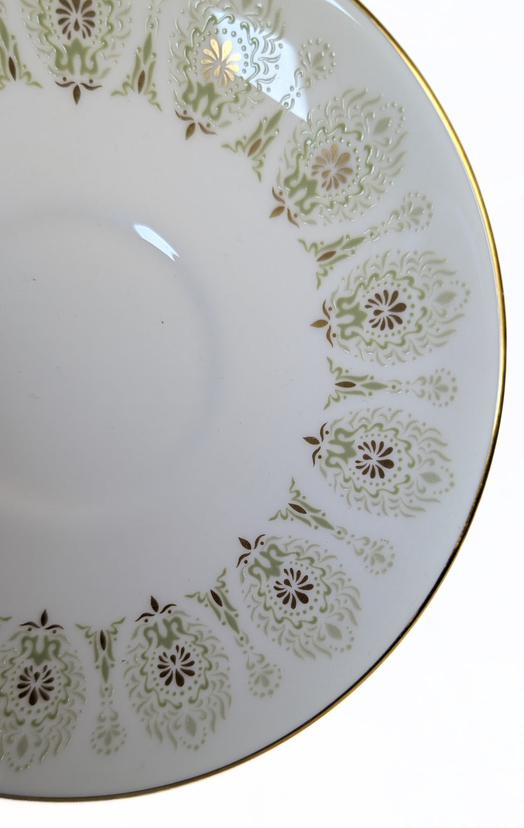 WEDGWOOD Fine Bone China Saucer - Green Medina - Gold Trim