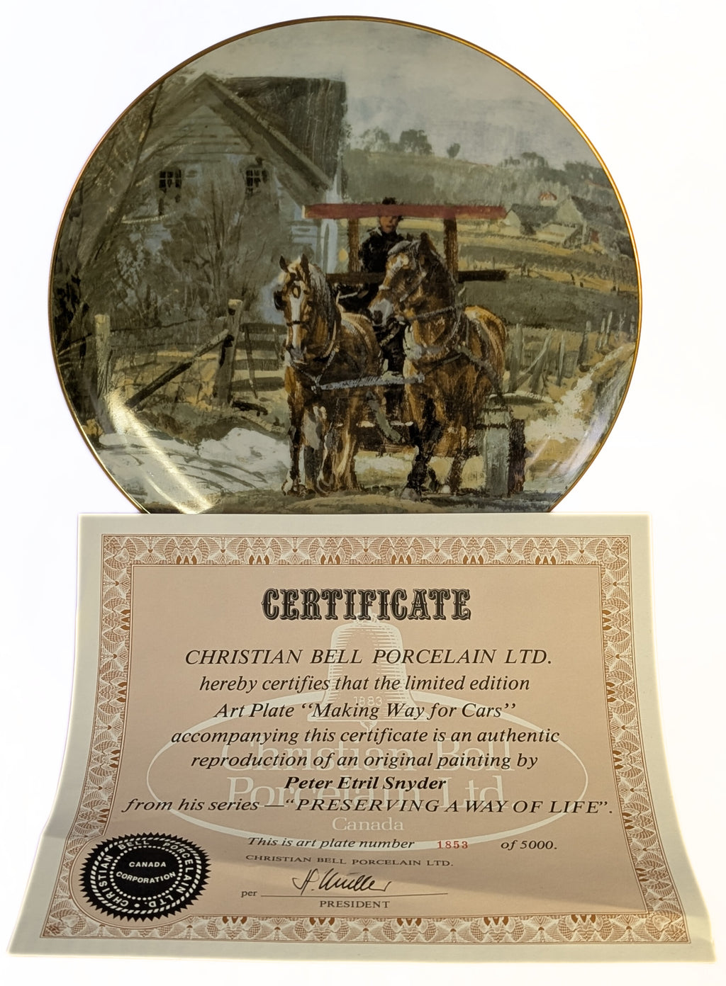 Making Way for Cars - Christian Bell Porcelain Collectors Plate - Artist Signed