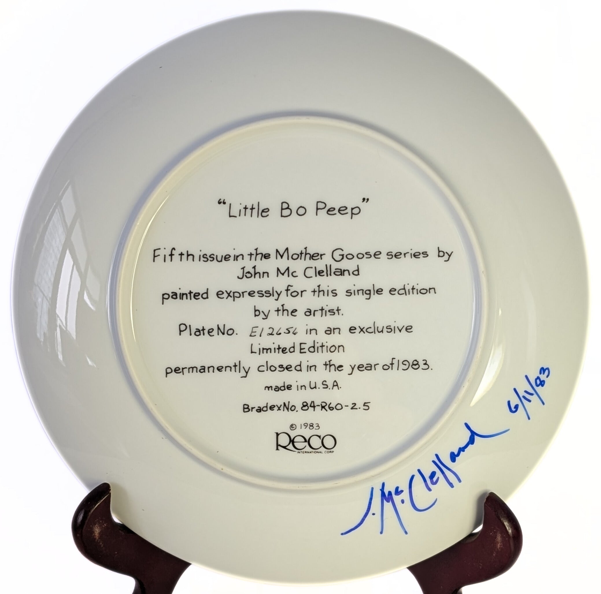 1983 Collectors Plate by John McClelland - Little Bo Peep - Artist Signed