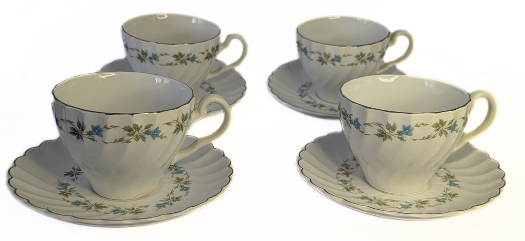 Snowwhite Regency Morning Glory & Platinum Rim Bread Cup & Saucers by Johnson Brothers