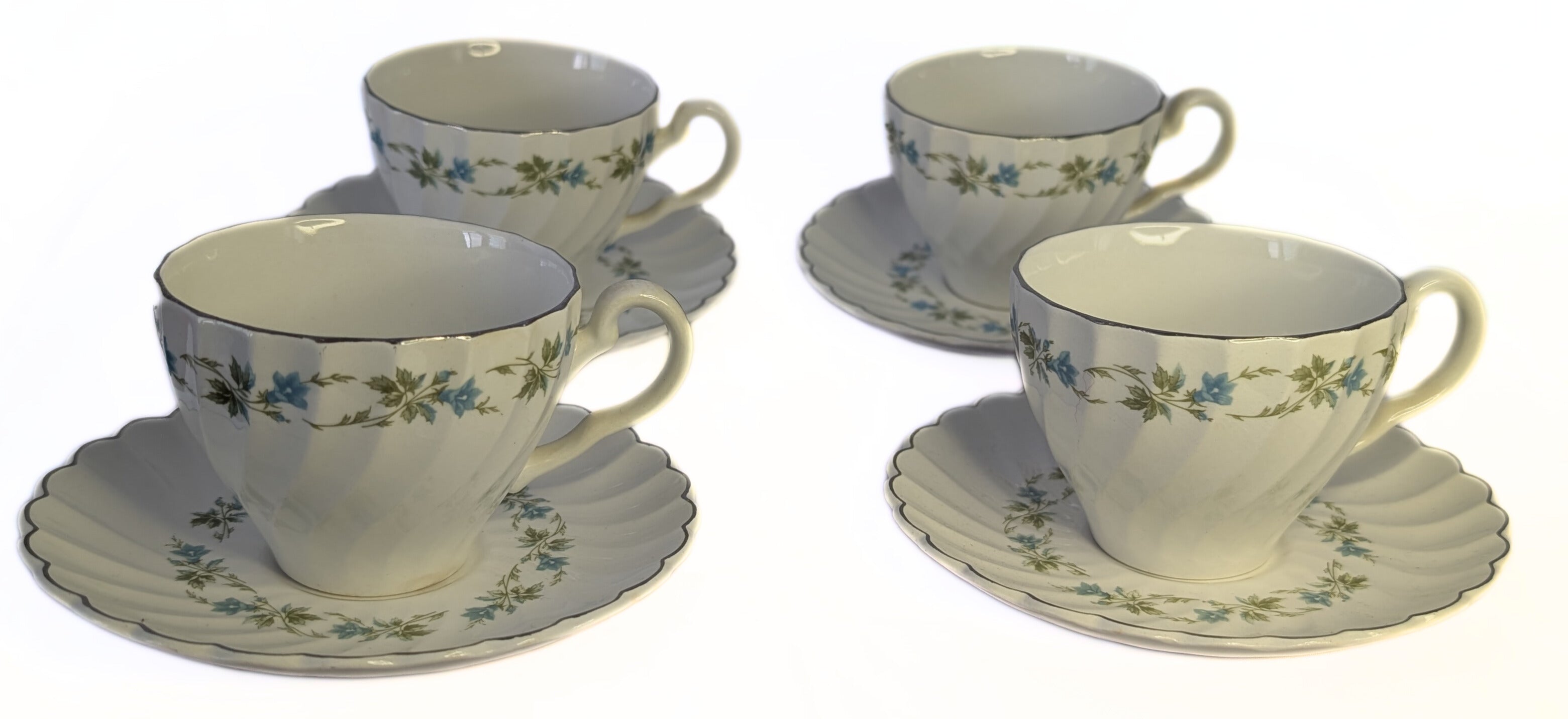 Snowwhite Regency Morning Glory & Platinum Rim Bread Cup & Saucers by Johnson Brothers