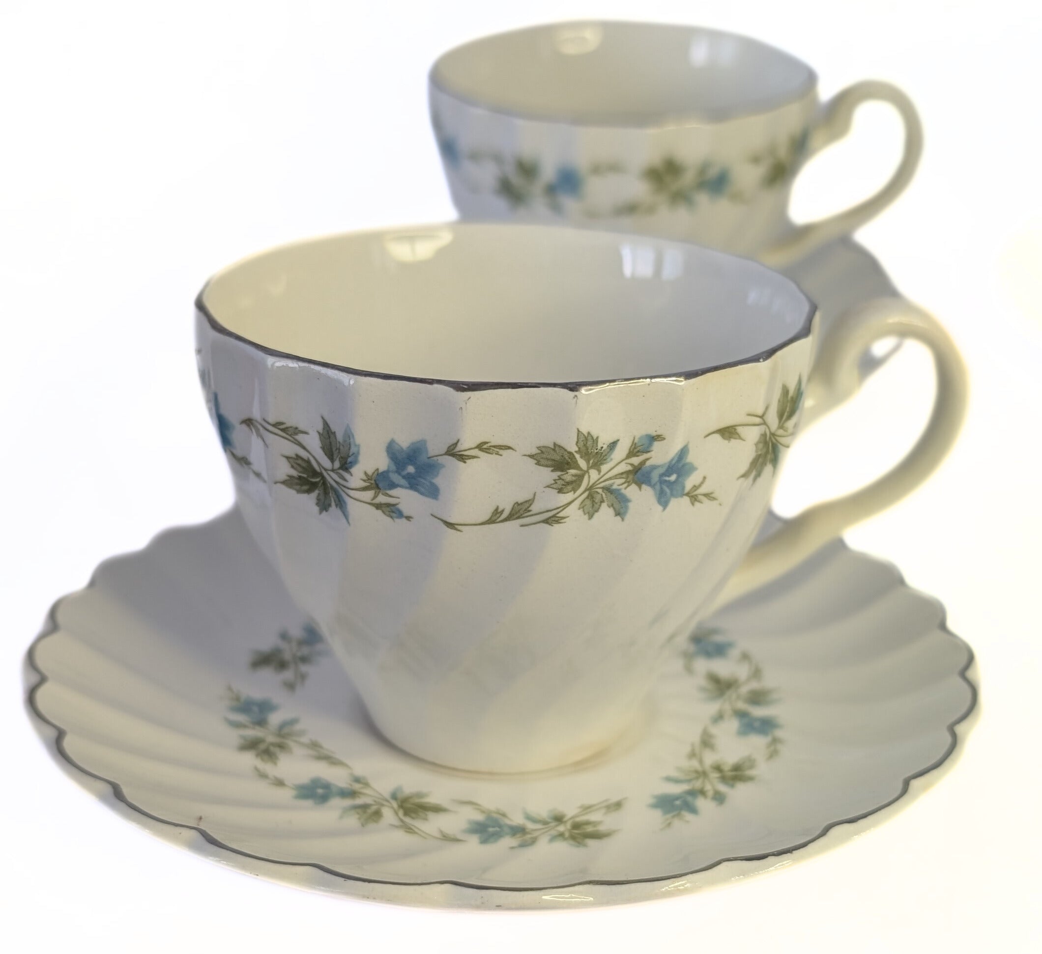 Snowwhite Regency Morning Glory & Platinum Rim Bread Cup & Saucers by Johnson Brothers