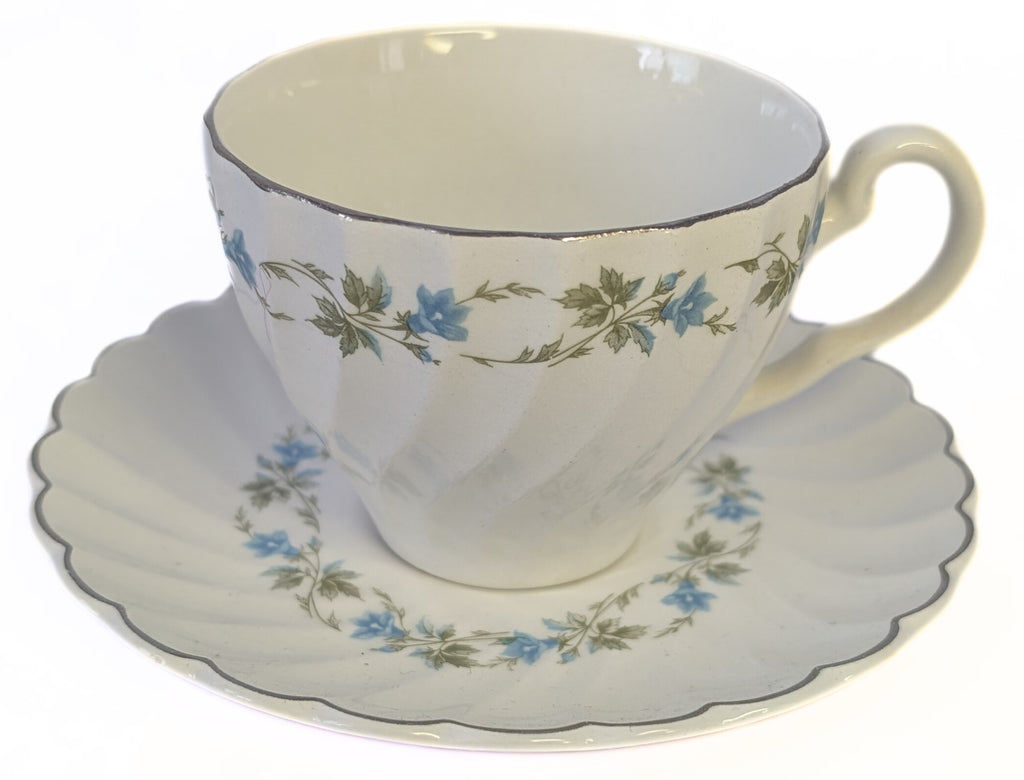 Snowwhite Regency Morning Glory & Platinum Rim Bread Cup & Saucers by Johnson Brothers