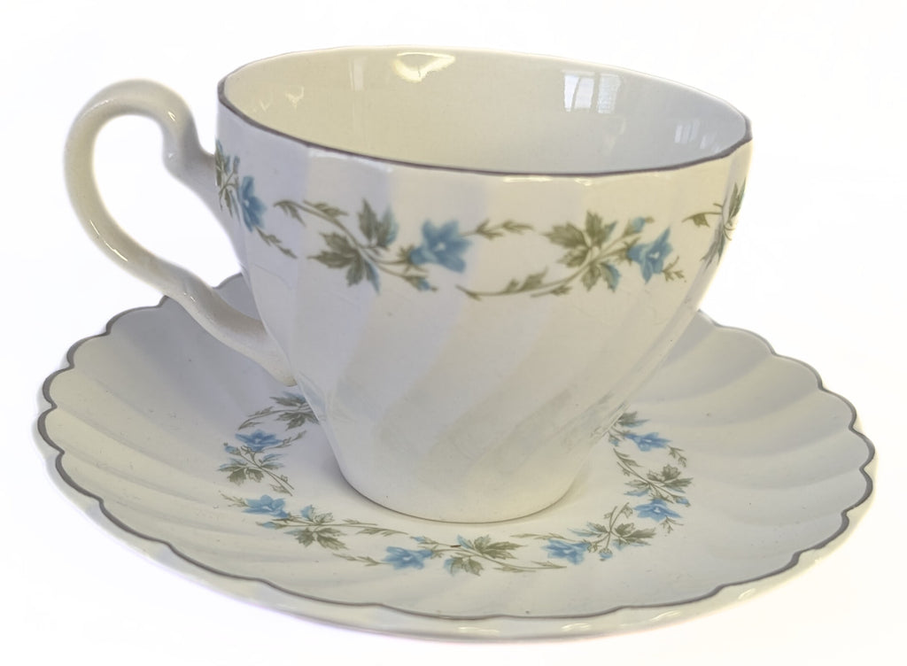 Snowwhite Regency Morning Glory & Platinum Rim Bread Cup & Saucers by Johnson Brothers