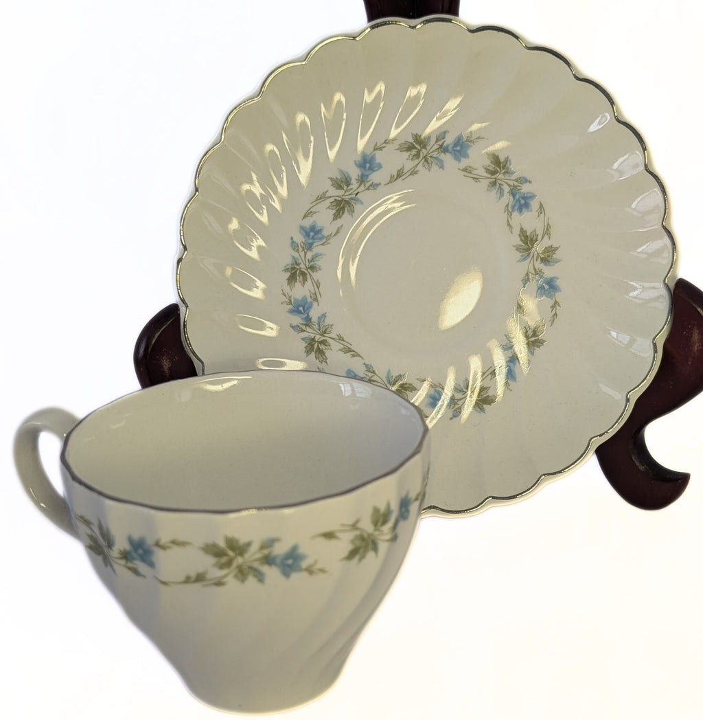 Snowwhite Regency Morning Glory & Platinum Rim Bread Cup & Saucers by Johnson Brothers