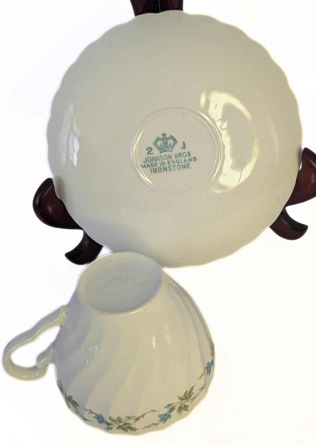 Snowwhite Regency Morning Glory & Platinum Rim Bread Cup & Saucers by Johnson Brothers