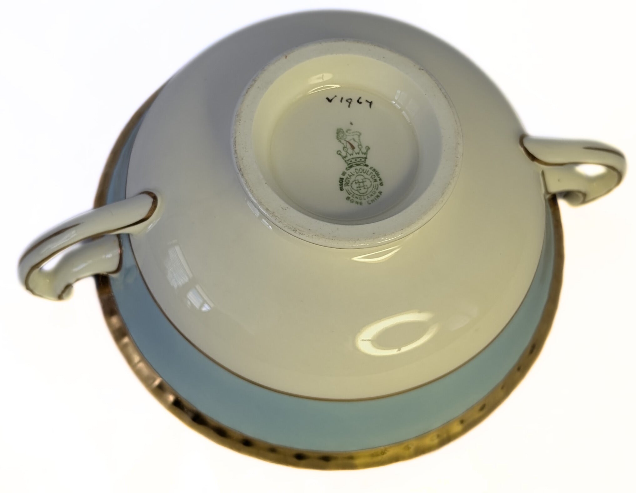 ROYAL DOULTON Fine Bone China Cream Soup Bowl - Turquoise Rim