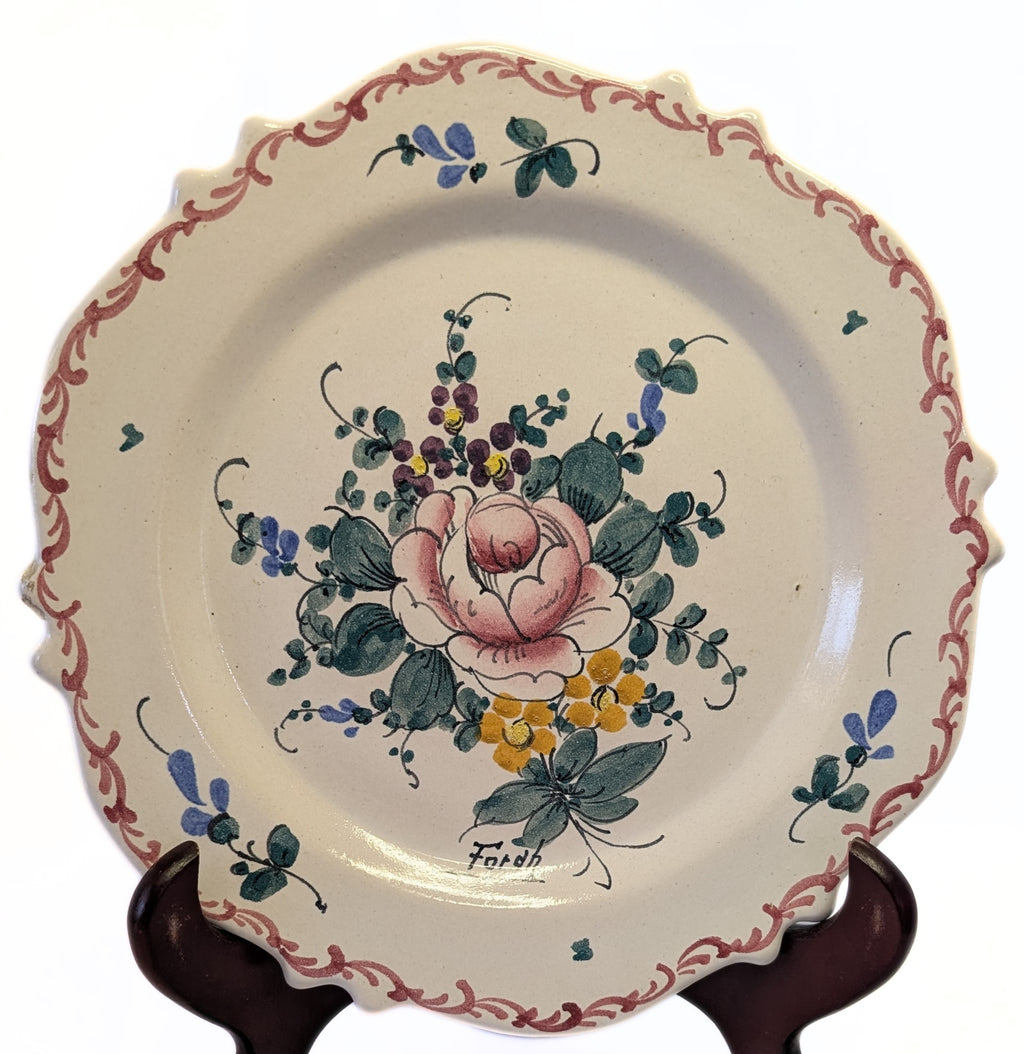 8" Creamware Plate - Leeds Design - Signed Forah - Simple  Bouquet