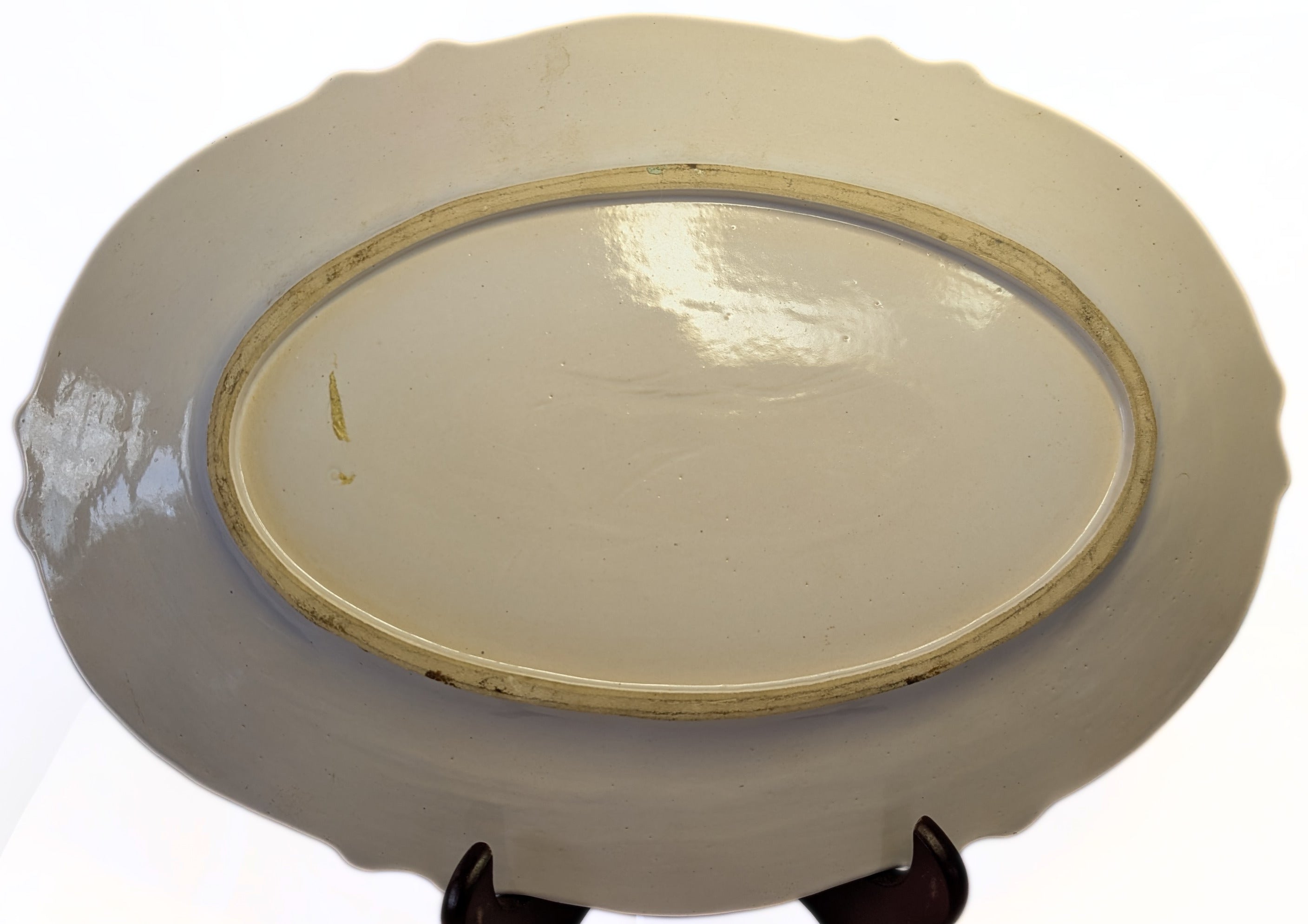 14" Creamware Platter - Leeds Design - Signed Forah - Large Bouquet