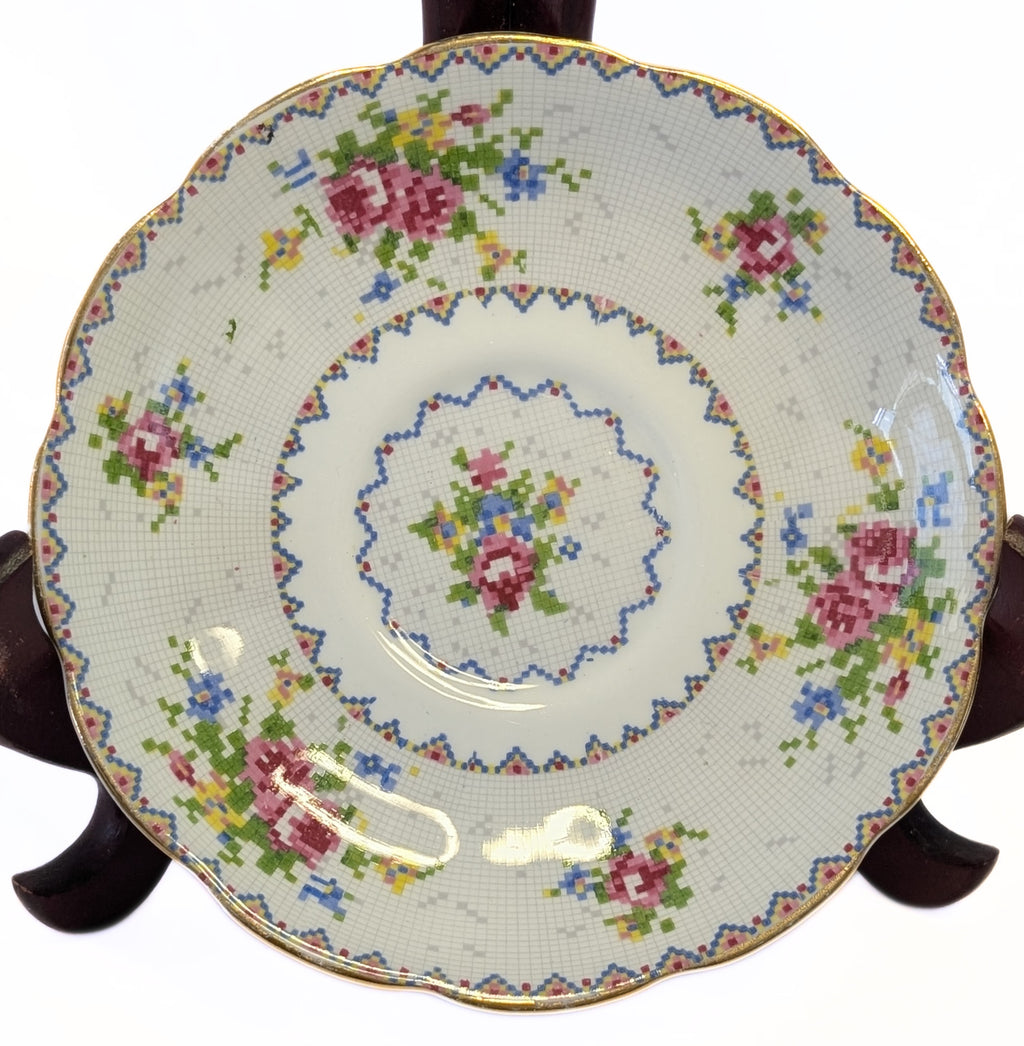 ROYAL ALBERT Fine Bone Trio Set - Petit Point Chinz - Cup, Saucer, Dessert Plate