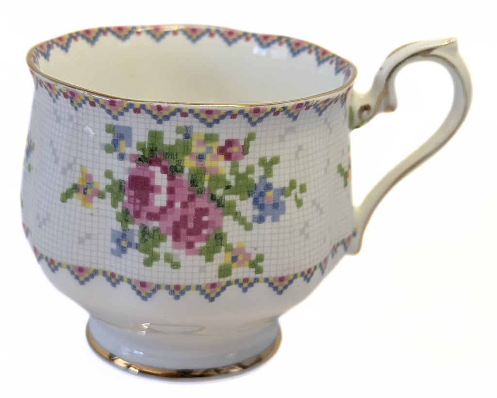 ROYAL ALBERT Fine Bone Trio Set - Petit Point Chinz - Cup, Saucer, Dessert Plate