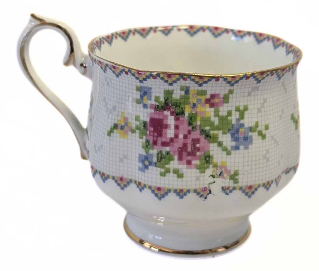 ROYAL ALBERT Fine Bone Trio Set - Petit Point Chinz - Cup, Saucer, Dessert Plate