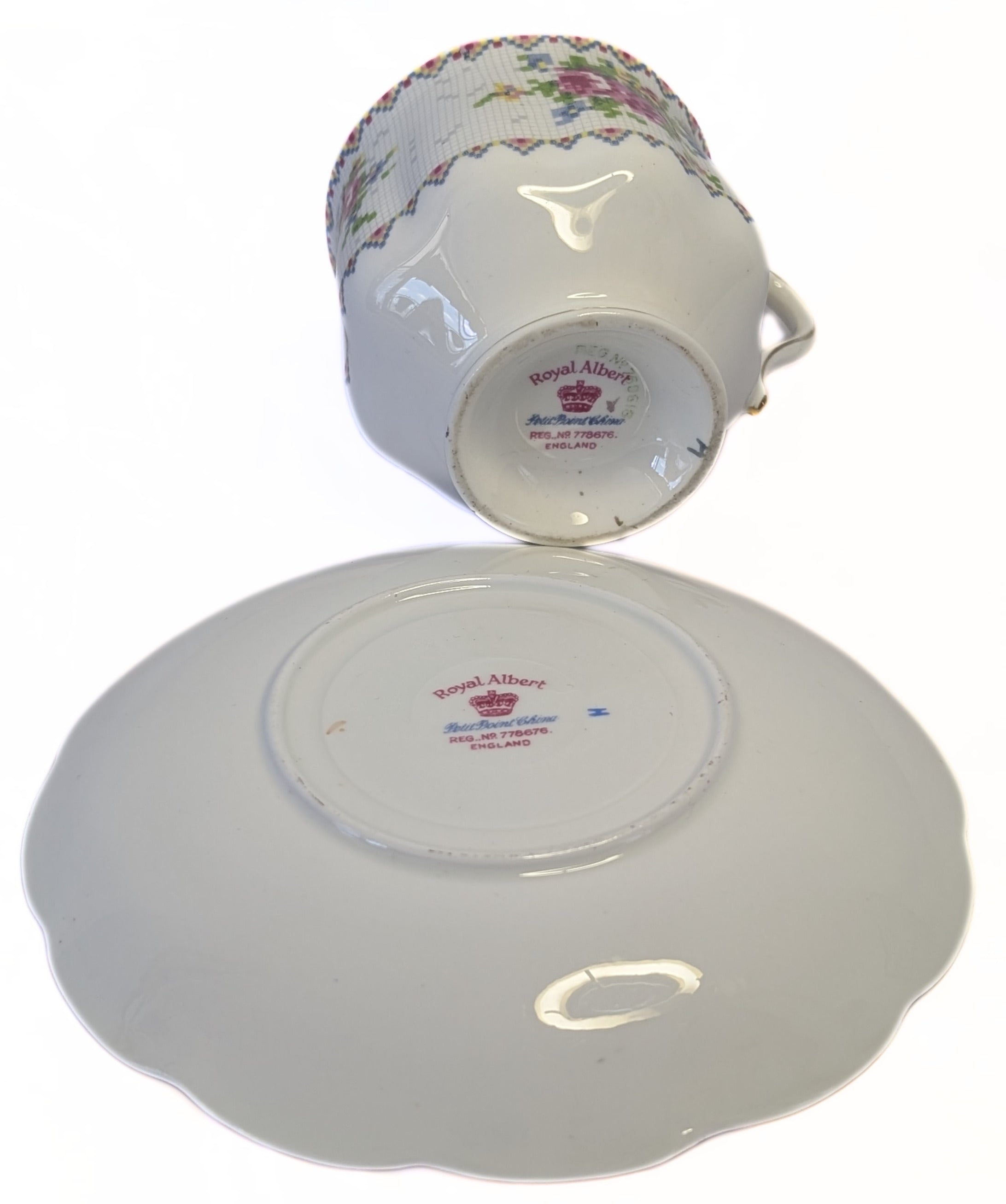 ROYAL ALBERT Fine Bone Trio Set - Petit Point Chinz - Cup, Saucer, Dessert Plate