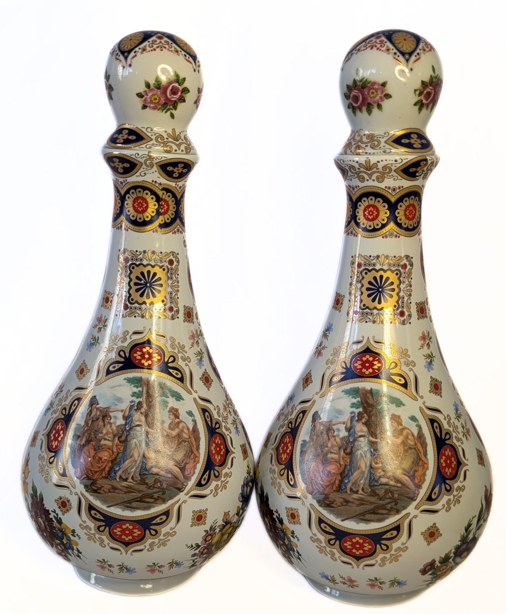 Pair of Antique Porcelain LIMOGES Large Decanters / Scent Bottles
