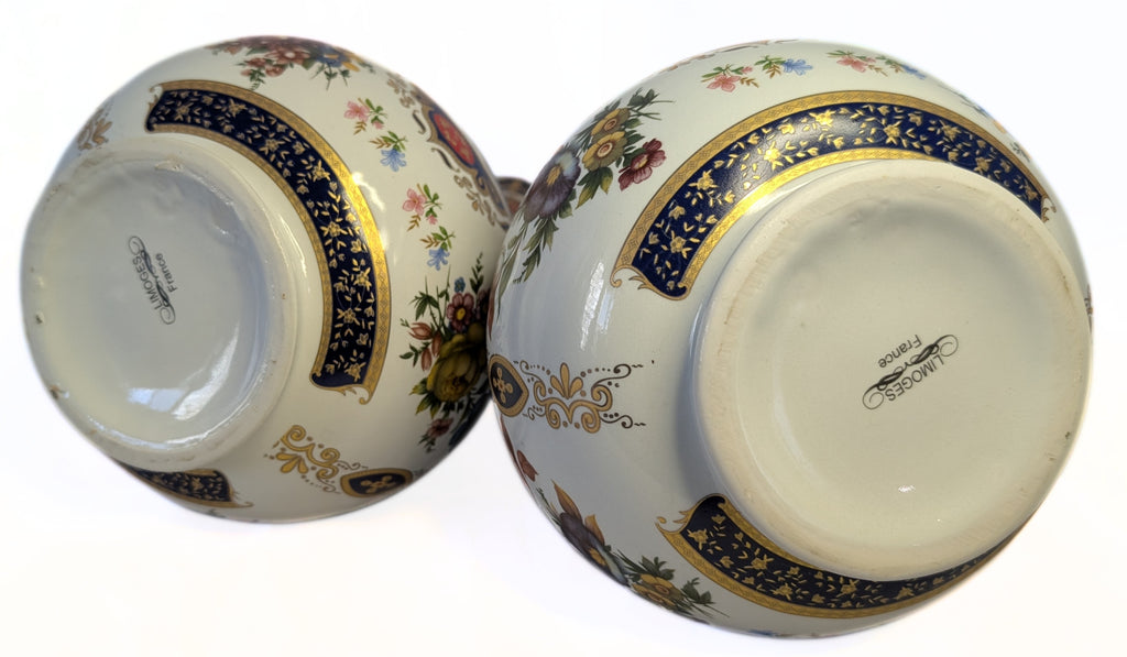 Pair of Antique Porcelain LIMOGES Large Decanters / Scent Bottles