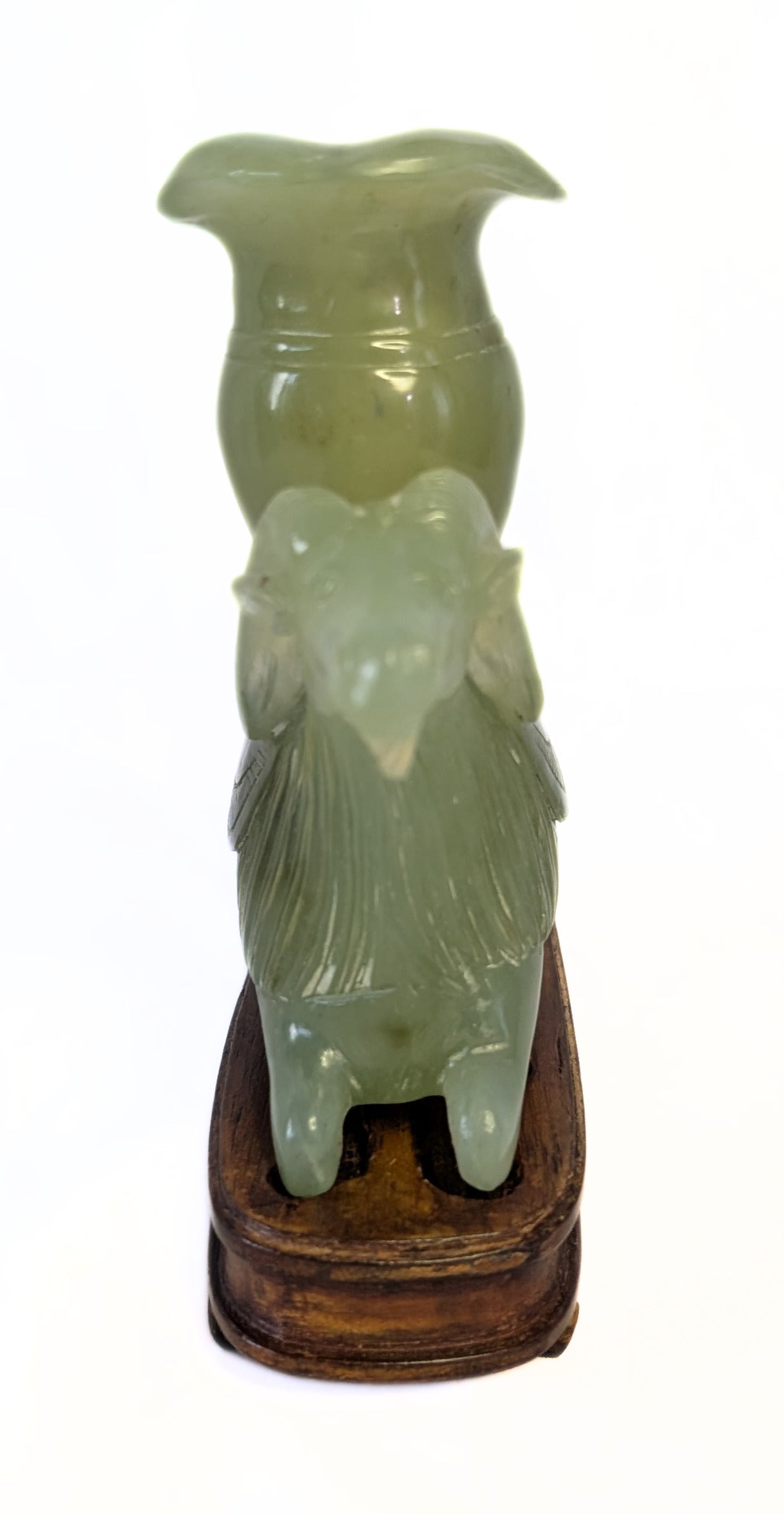 Antique Carved Jade Ram Vase / Incense Holder With Base