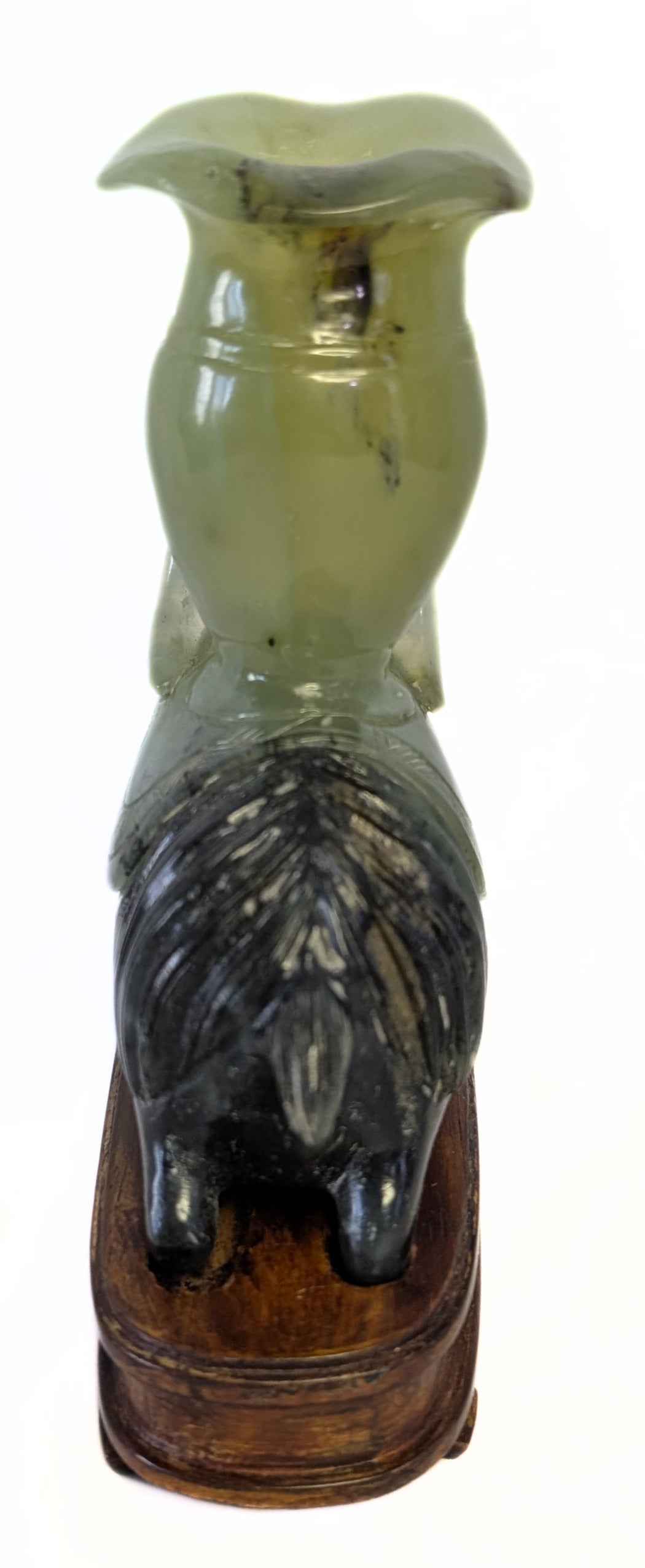 Antique Carved Jade Ram Vase / Incense Holder With Base
