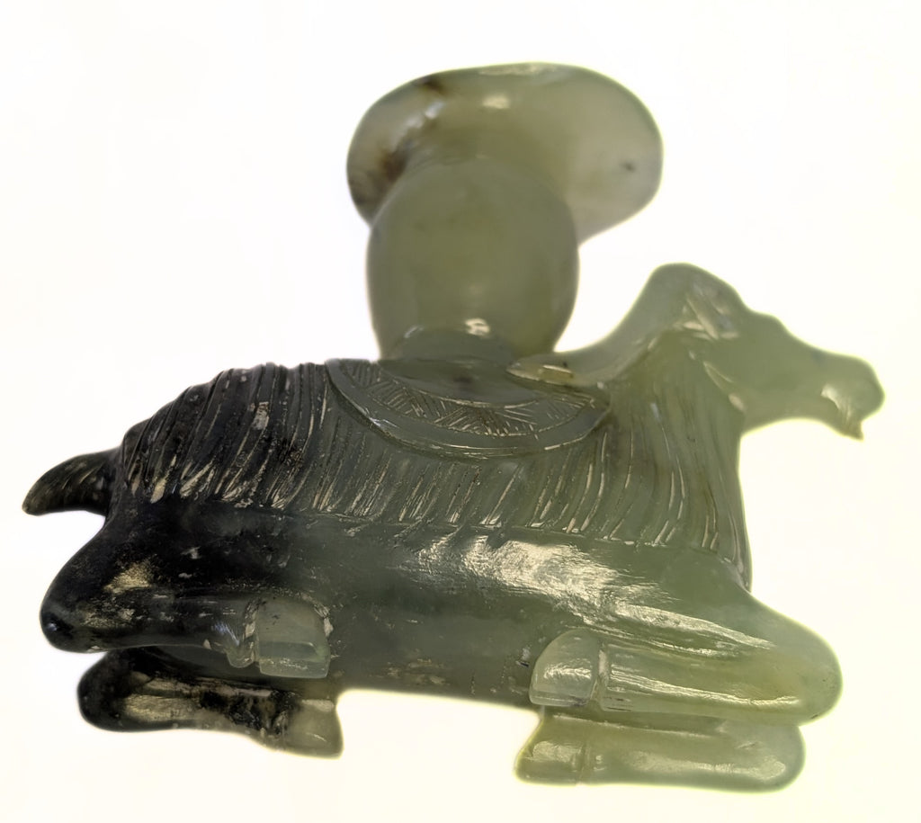 Antique Carved Jade Ram Vase / Incense Holder With Base