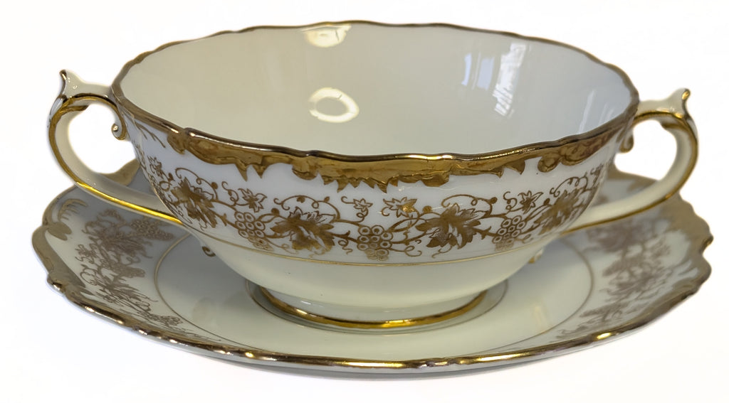 COALPORT Fine Bone China Cream Soup Bowl & Saucer - Hazelton - Heavy Gold