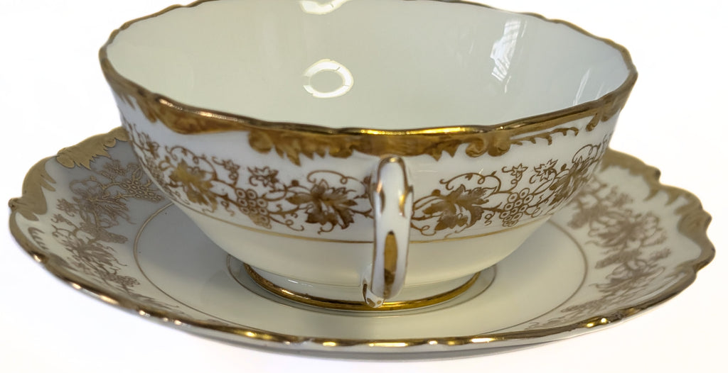 COALPORT Fine Bone China Cream Soup Bowl & Saucer - Hazelton - Heavy Gold