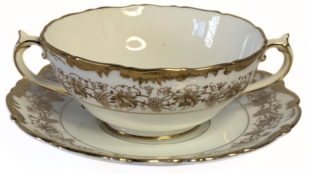 COALPORT Fine Bone China Cream Soup Bowl & Saucer - Hazelton - Heavy Gold