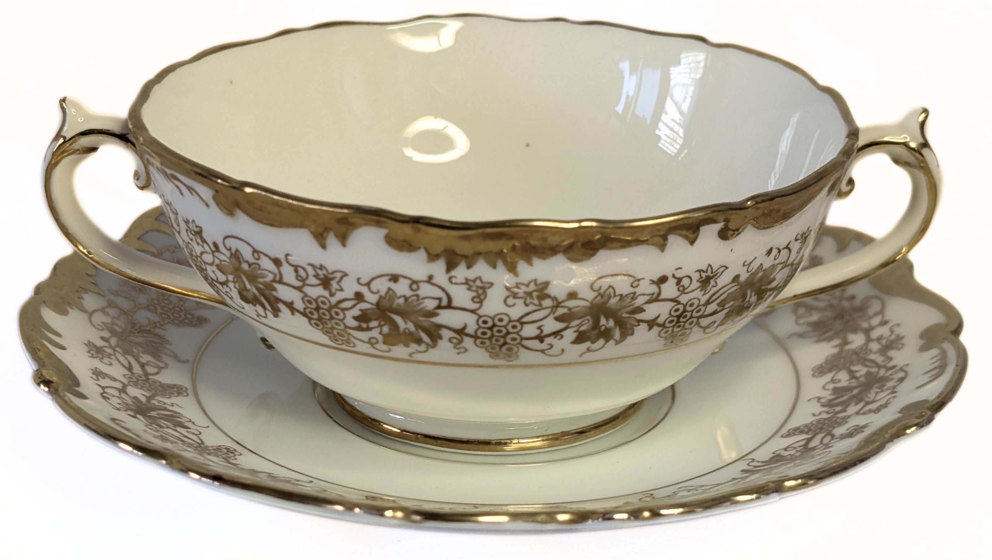 COALPORT Fine Bone China Cream Soup Bowl & Saucer - Hazelton - Heavy Gold