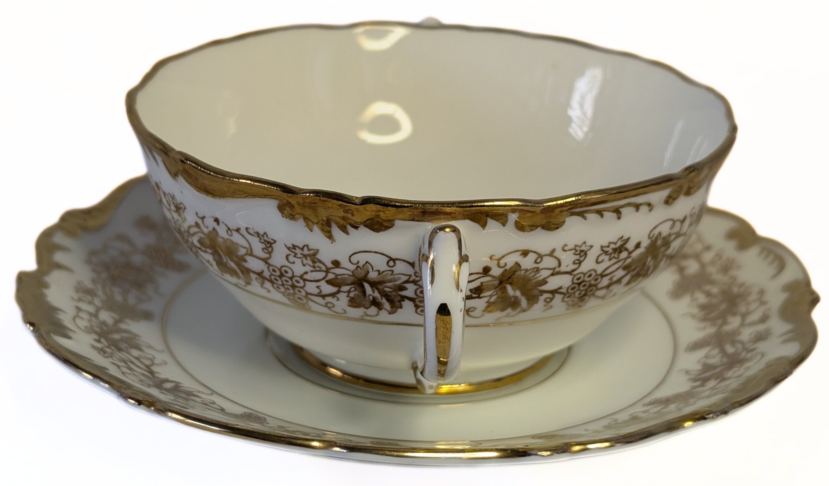 COALPORT Fine Bone China Cream Soup Bowl & Saucer - Hazelton - Heavy Gold