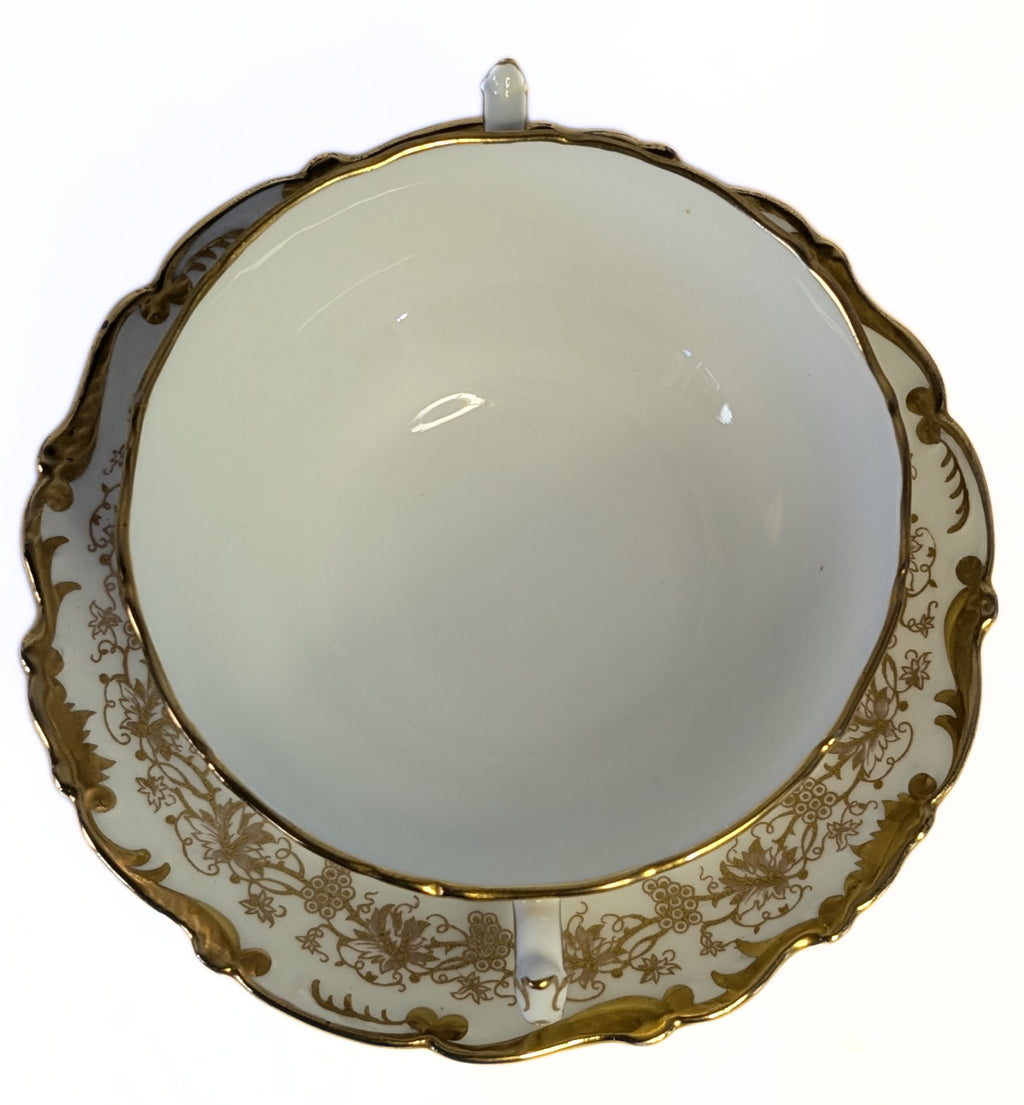 COALPORT Fine Bone China Cream Soup Bowl & Saucer - Hazelton - Heavy Gold