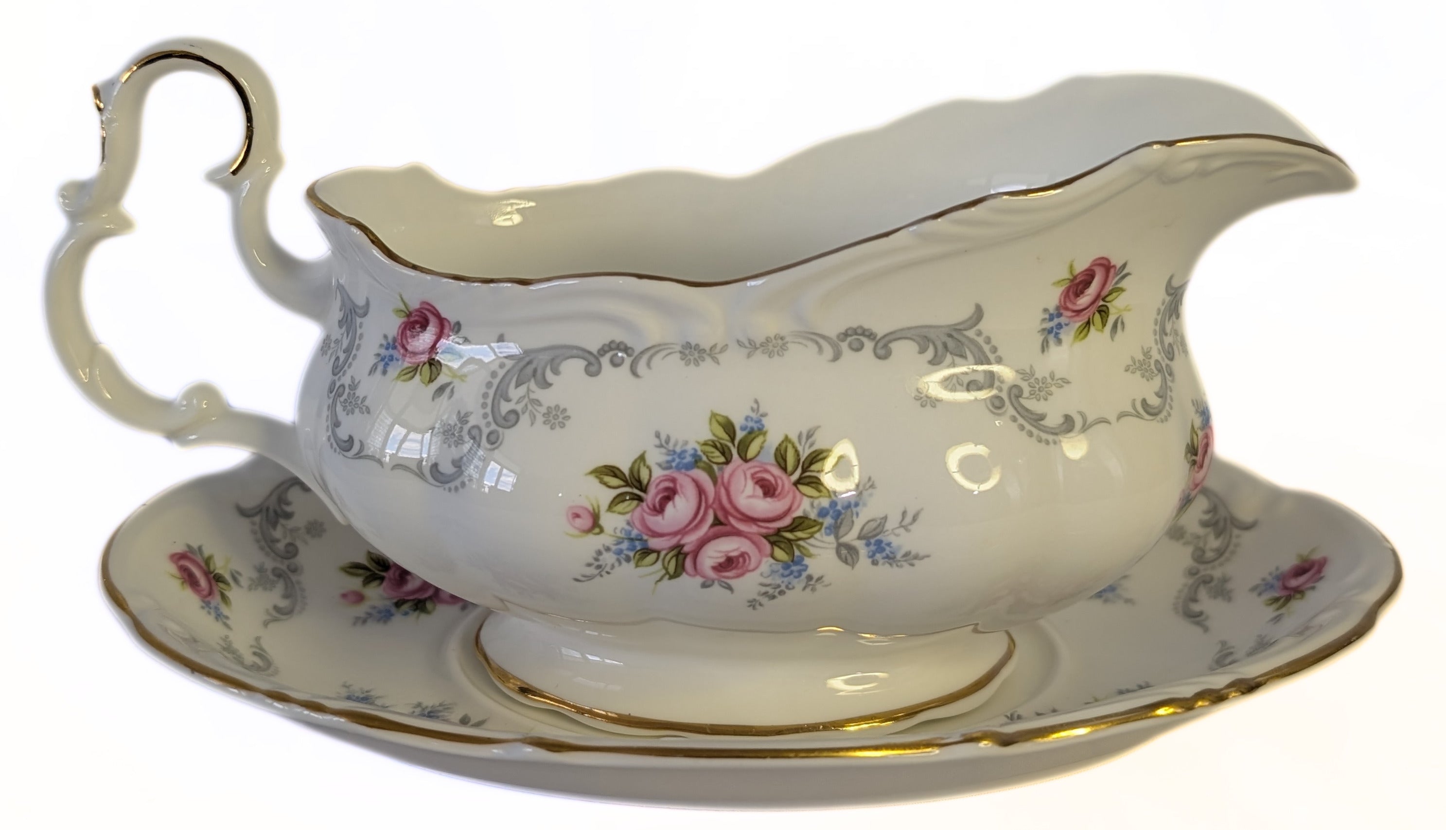 ROYAL ALBERT Fine Bone China - Tranquillity Pattern - Gravy Boat &amp; Undertray