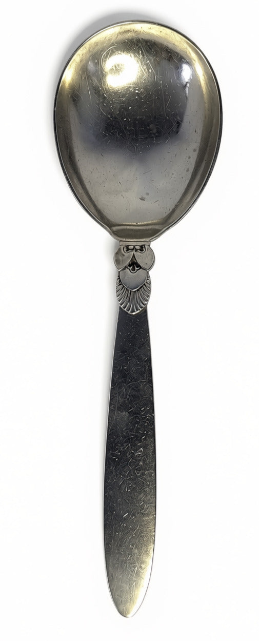 GEORG JENSEN Sterling Silver Serving Spoon - 8" - Cactus Pattern, No Mono