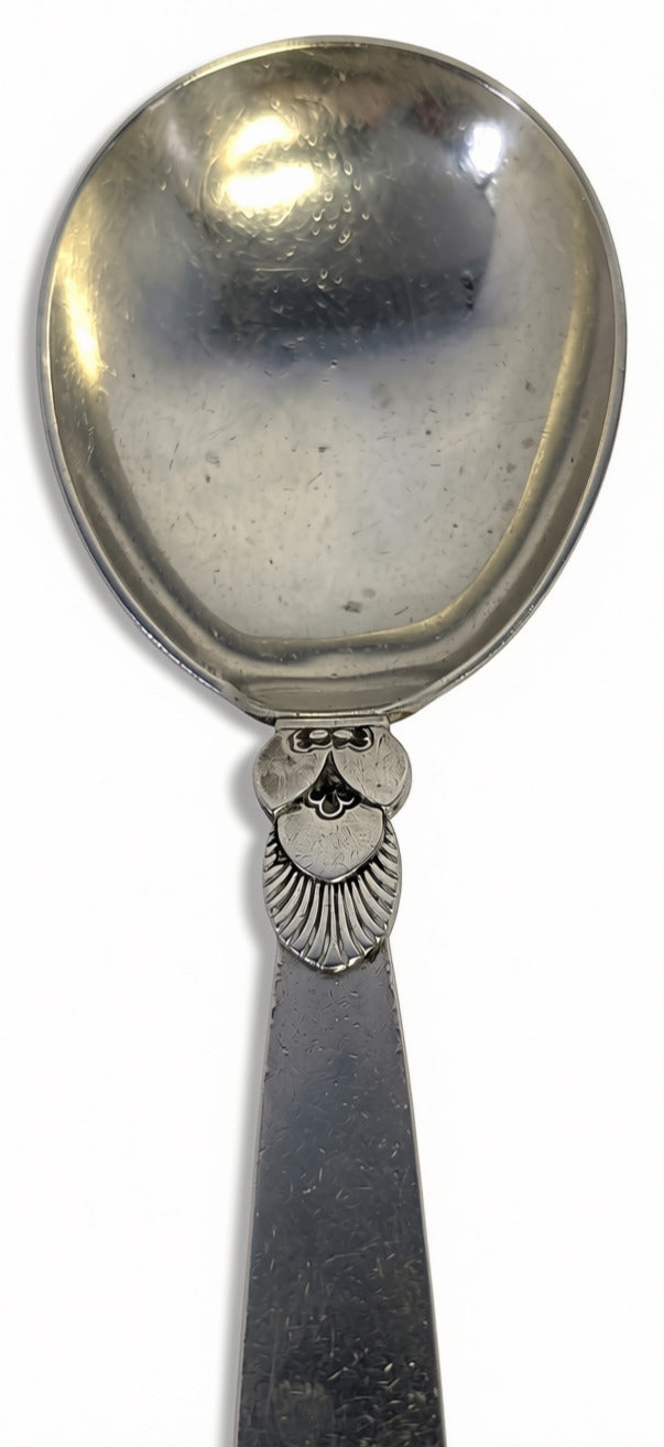 GEORG JENSEN Sterling Silver Serving Spoon - 8" - Cactus Pattern, No Mono