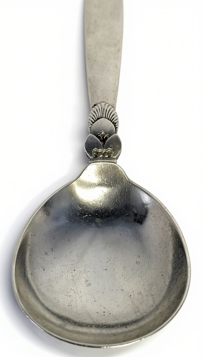 GEORG JENSEN Sterling Silver Serving Spoon - 8" - Cactus Pattern, No Mono