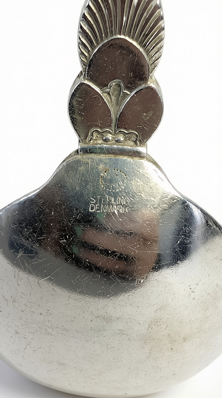GEORG JENSEN Sterling Silver Serving Spoon - 8" - Cactus Pattern, No Mono