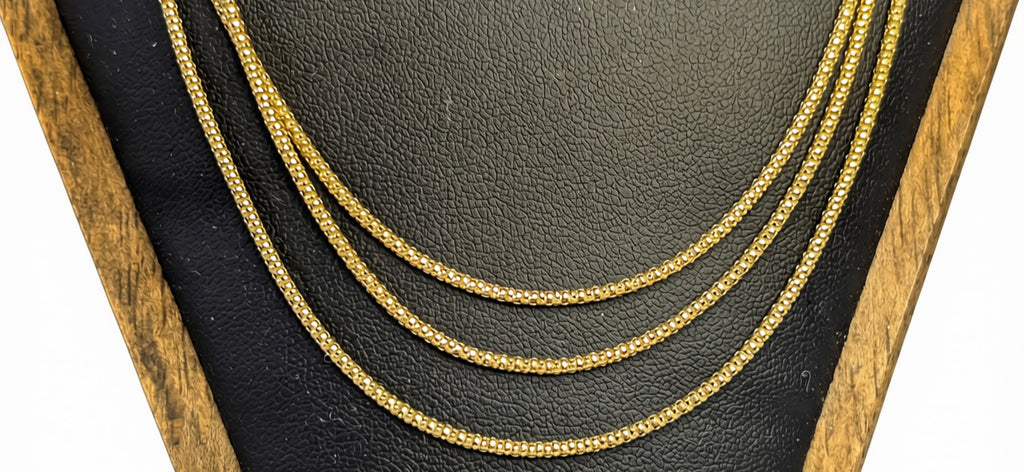 Beautiful 14 Kt Yellow Gold 3 Strand Graduated Necklace, Made in Italy