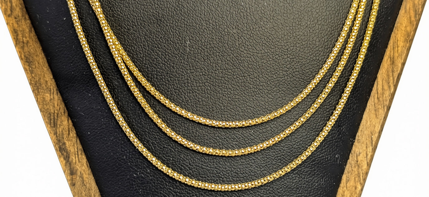 Beautiful 14 Kt Yellow Gold 3 Strand Graduated Necklace, Made in Italy