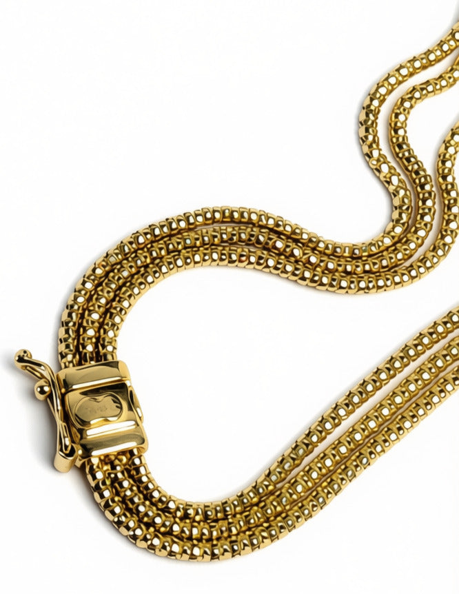 Beautiful 14 Kt Yellow Gold 3 Strand Graduated Necklace, Made in Italy