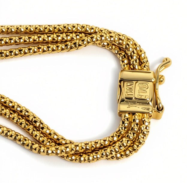 Beautiful 14 Kt Yellow Gold 3 Strand Graduated Necklace, Made in Italy
