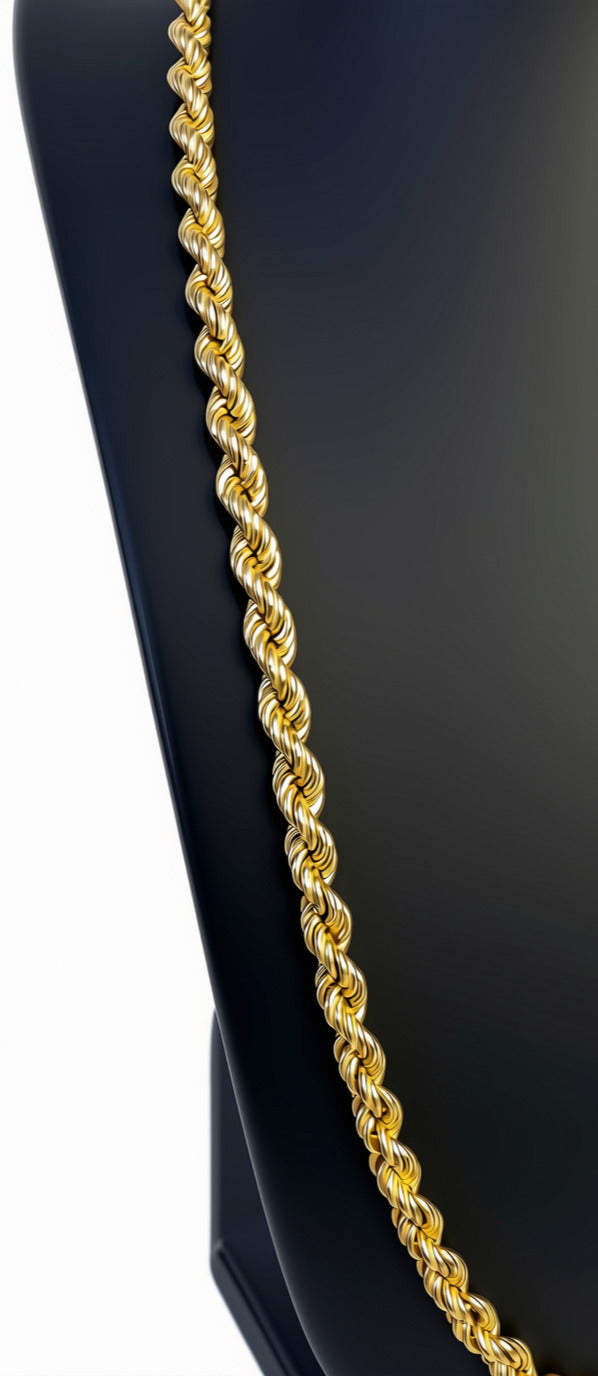 27" Long - 18 Kt Yellow Gold Rope Chain / Necklace