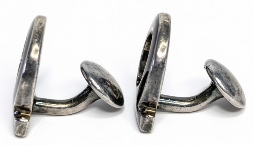 Salvatore FERRAGAMO Sterling Silver & Black Enamel Gancini Cufflinks