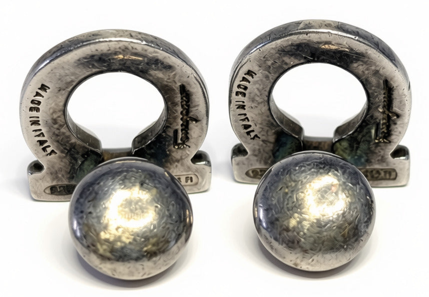 Salvatore FERRAGAMO Sterling Silver & Black Enamel Gancini Cufflinks
